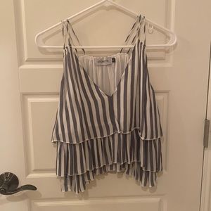 Etiquette Boutique  Blue and White Striped Crop Top Size Small